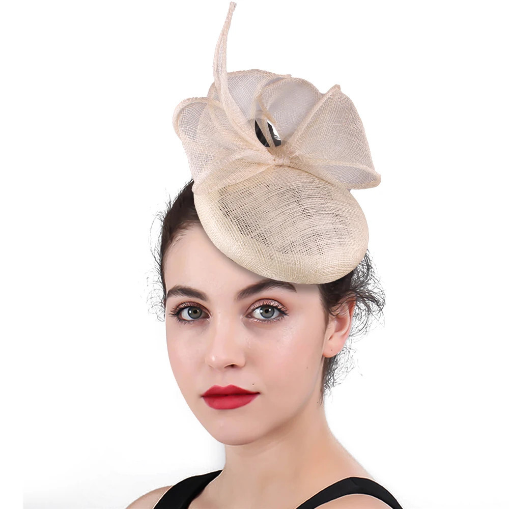 High quality Sinamay Women Wedding Fascinator Hats Nice Feather With Bow Ladies Hair Accessory Headwear Party Floral Headpiece 250519