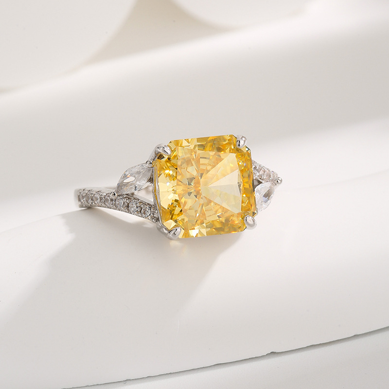 Sophisticated Hued Stone Solitaire Ring Featuring a Rounded Square Facet Shape Crafted from Durable Silver Alloy