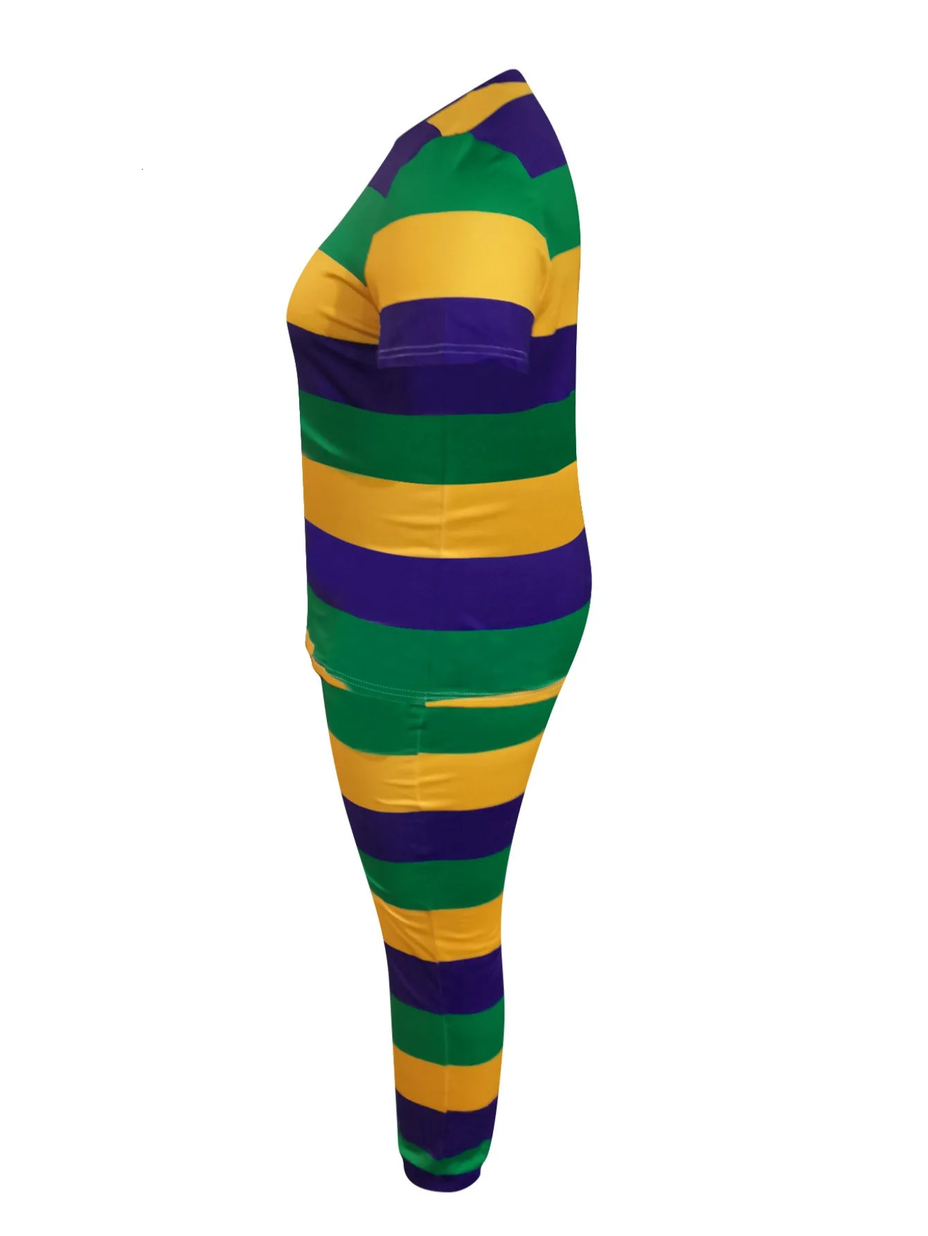 LW Striped plus size Two Piece Pant Set Spring Summer 2pcs Casual Round Neck Short Sleeve tops Skinny Pants Tracksuit for Women 250516Z