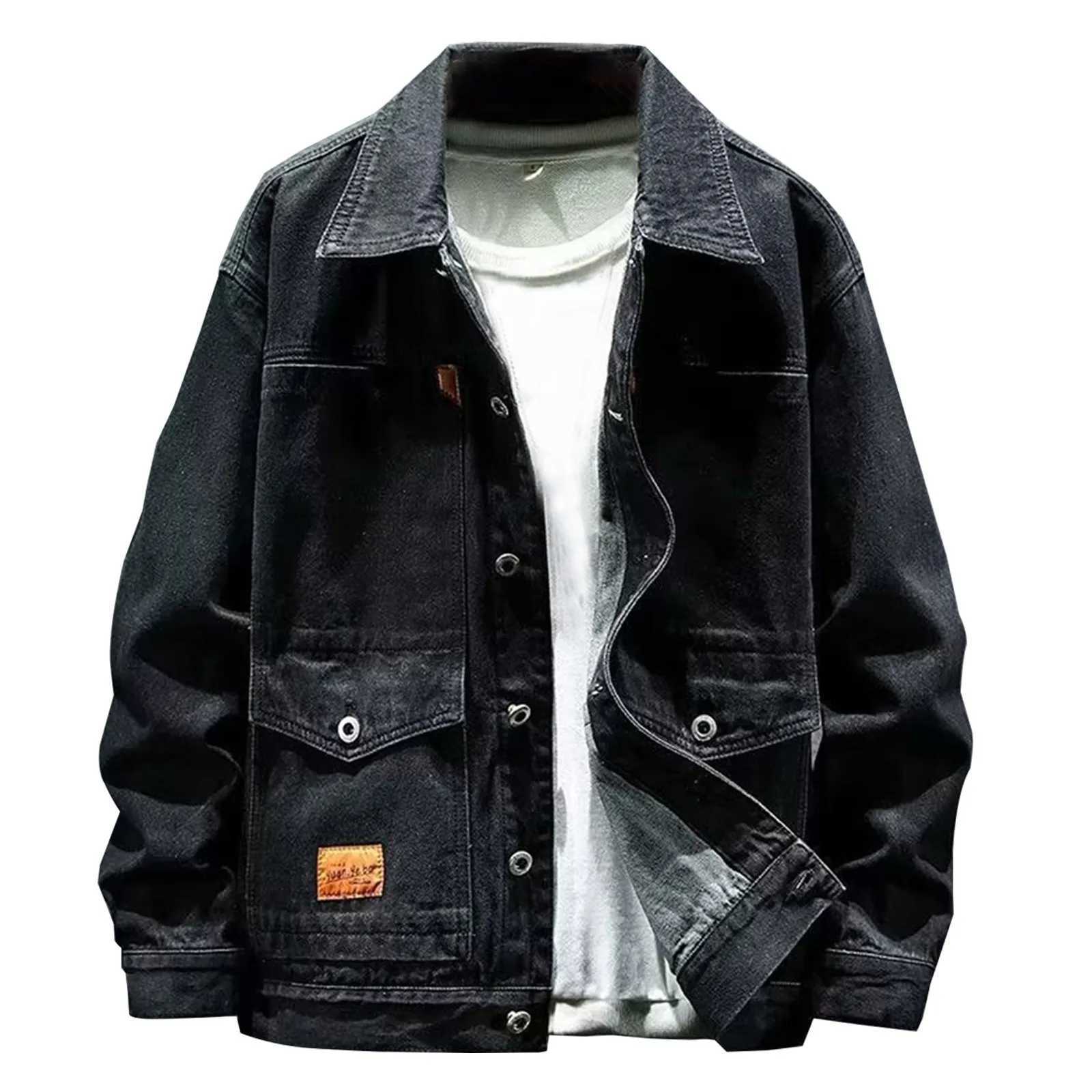 Mens Denim Jacket Cowboy Retro Cotton Denim Coat Spring Loose Fit Jeans Jacket Outerwear Y2k Vintage Big Size Casual Denim Jacket W250524