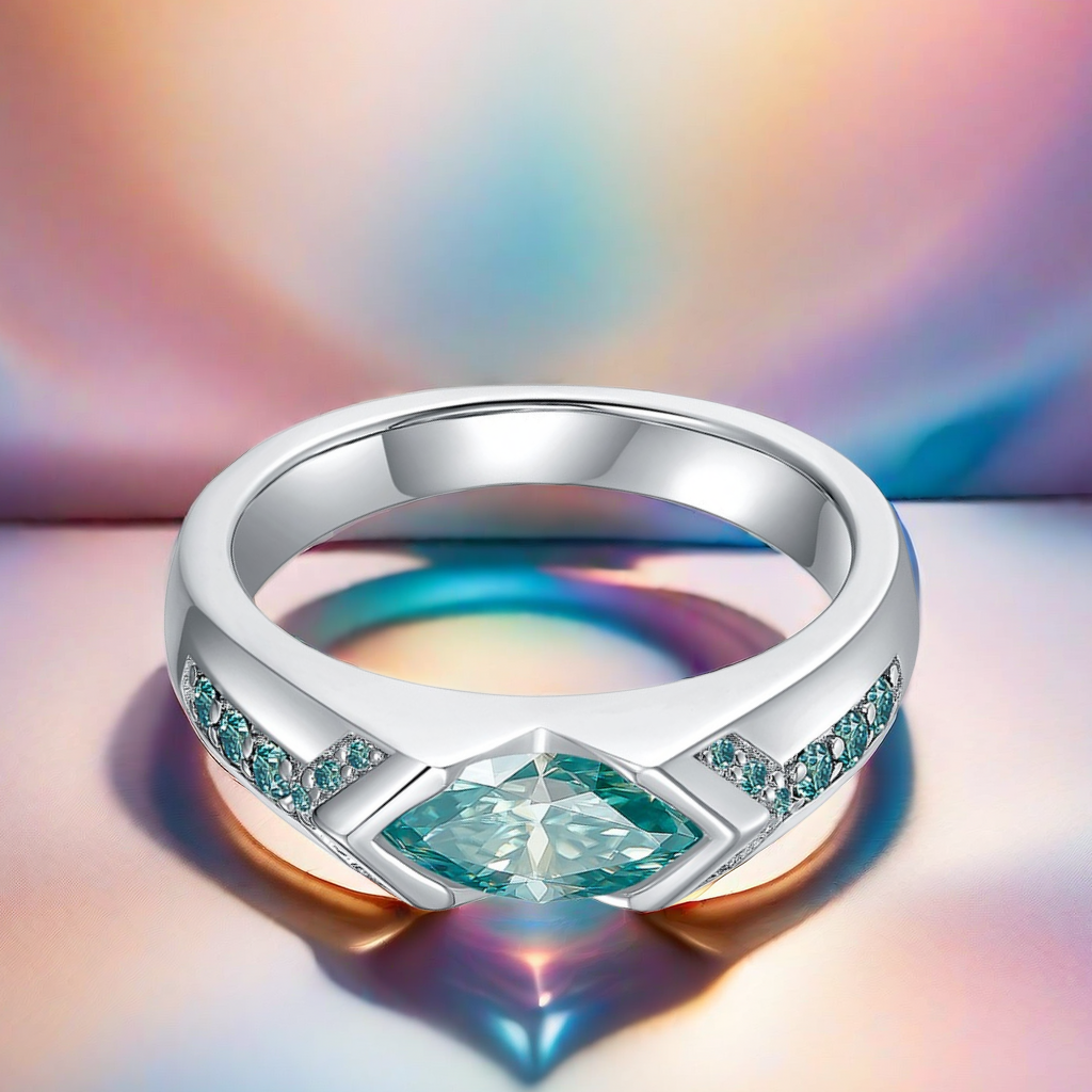 Horus 5*10mm marquise 1CT blue-green moissanite luxury, personalized fashionable best-selling horse eye ring, engagement, wedding anniversary, birthda