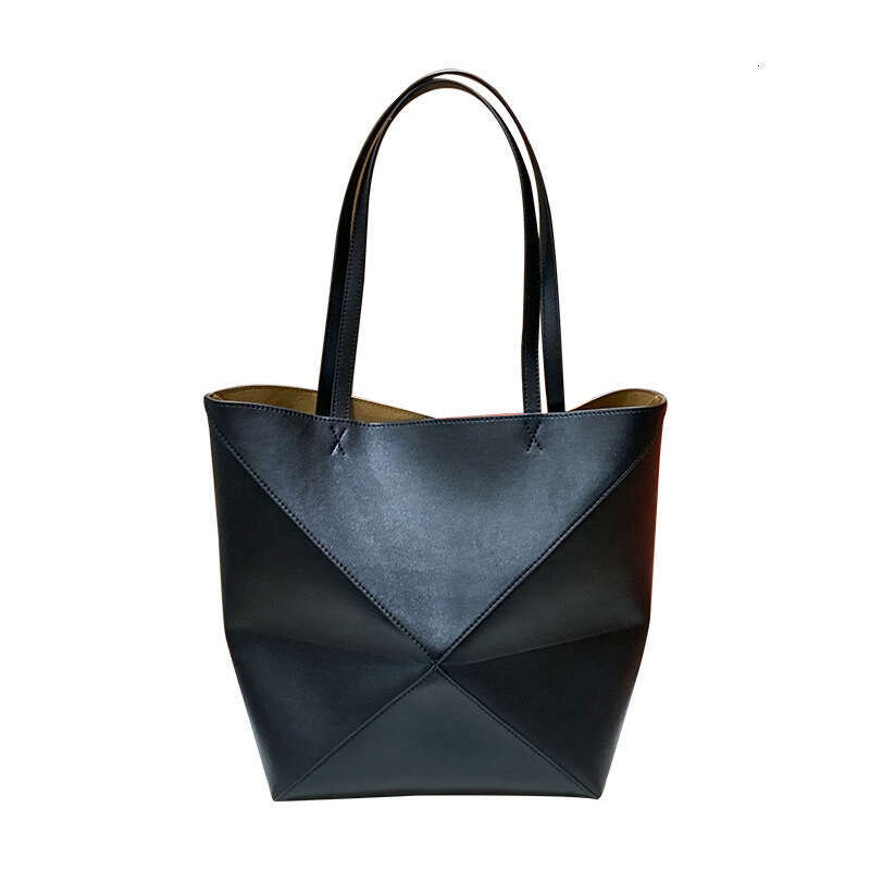 Tote Bag New High End Niche Design Genuine Leather Cowhide Women S Bag Deformed Folding Geometric Splicing Tote Shoulder Crossbody Bag Lady Bags