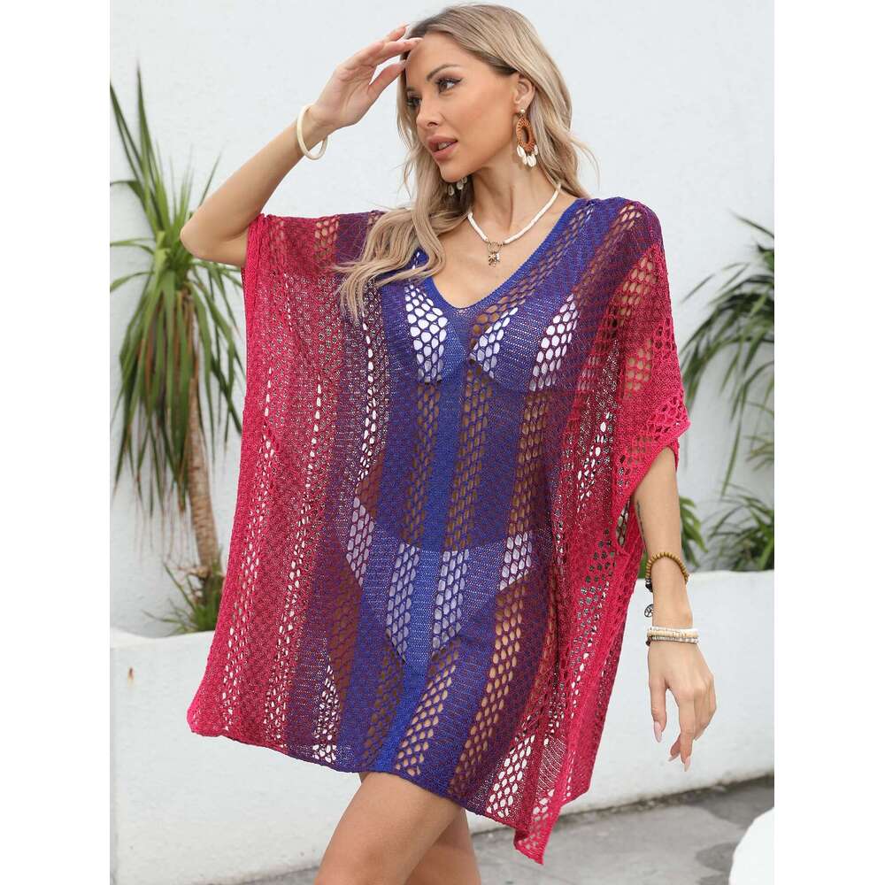 Maxi Dress Beach Vacation Cover Up For Women Gradient Color Hollowed Out Woven Shirt Loose And Casual Bikini Dress Long Dress