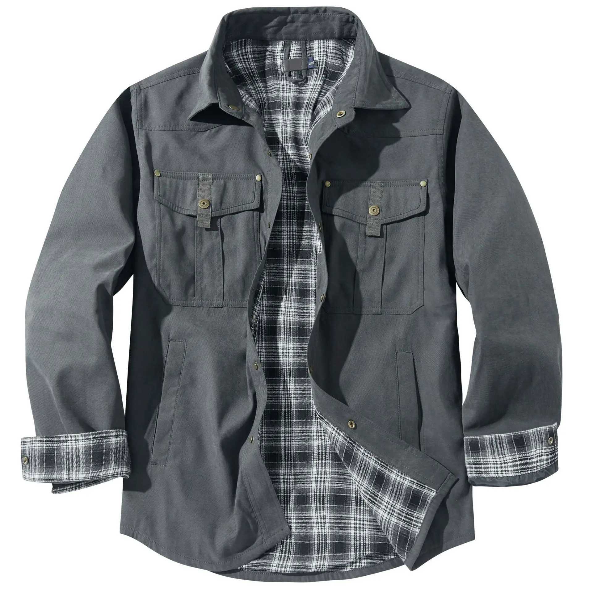 Mens Plus Lapel Plaid Flannel Casual Jacket Vintage Western Jacket for Men W250524