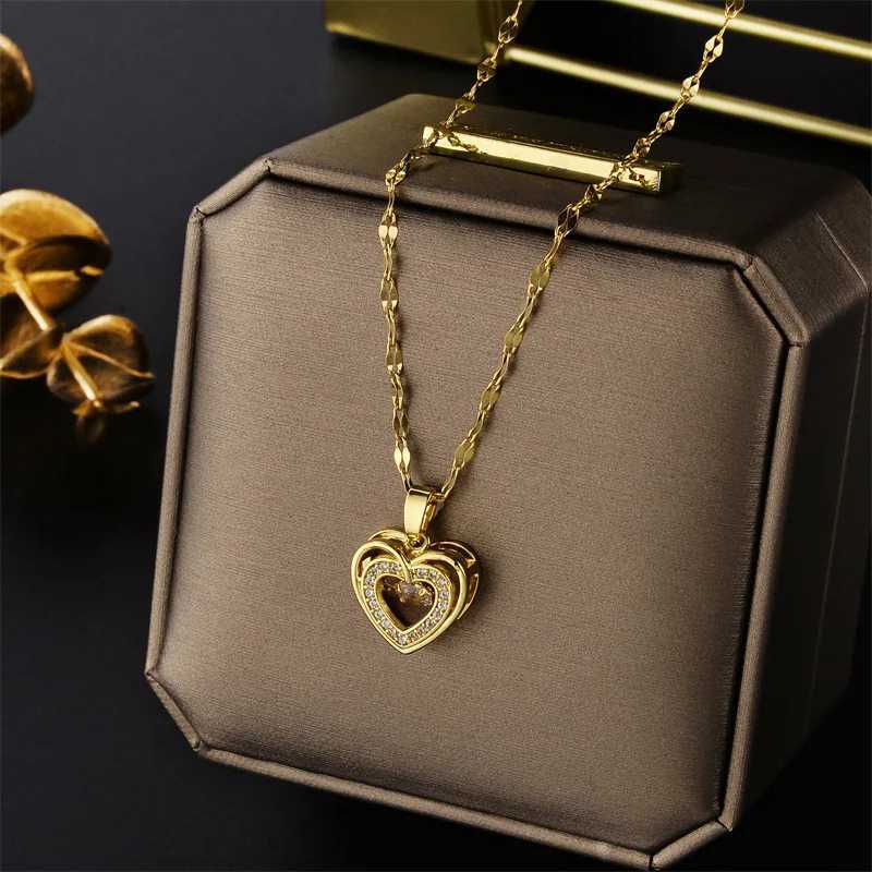 Cute Beating Heart Crystal Pendant Necklace For Women Korean Fashion Stainl Steel Clavicle Chain Female Sexy Wedding Jewelry XJ250524
