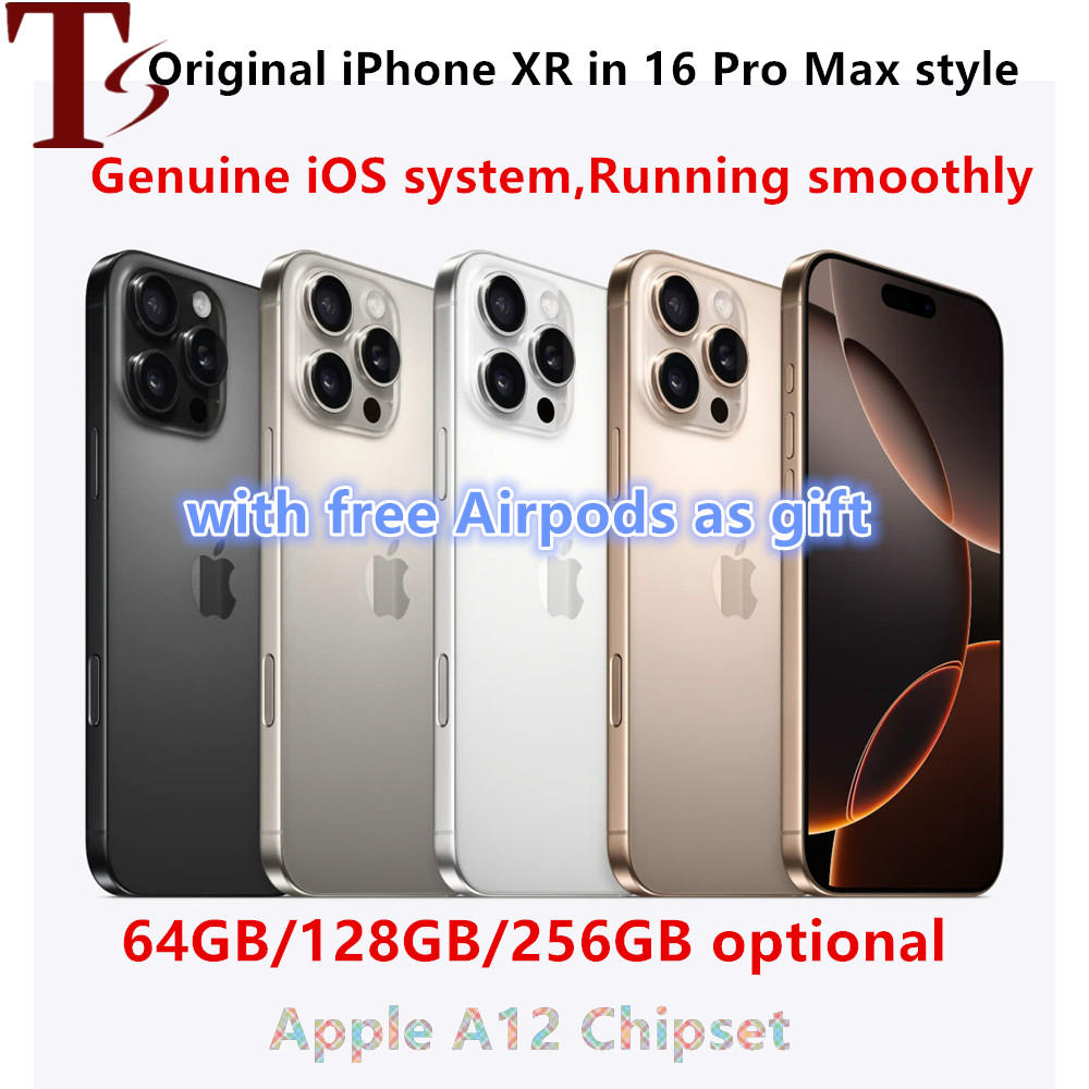Original Unlocked iPhone XR Converted to iPhone 16 Pro max 6.7 inches with face ID Cellphone with 16pro max Camera appearance 3G RAM 64GB 128GB 256GB ROM Mobile phone