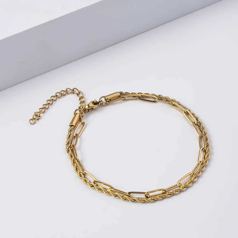 Multilayer Titanium Steel Chain Bracelet Men Gold Color Twist Chain Stainless Steel Bracelet Party Jewelry Bracelet For Women XJ250524