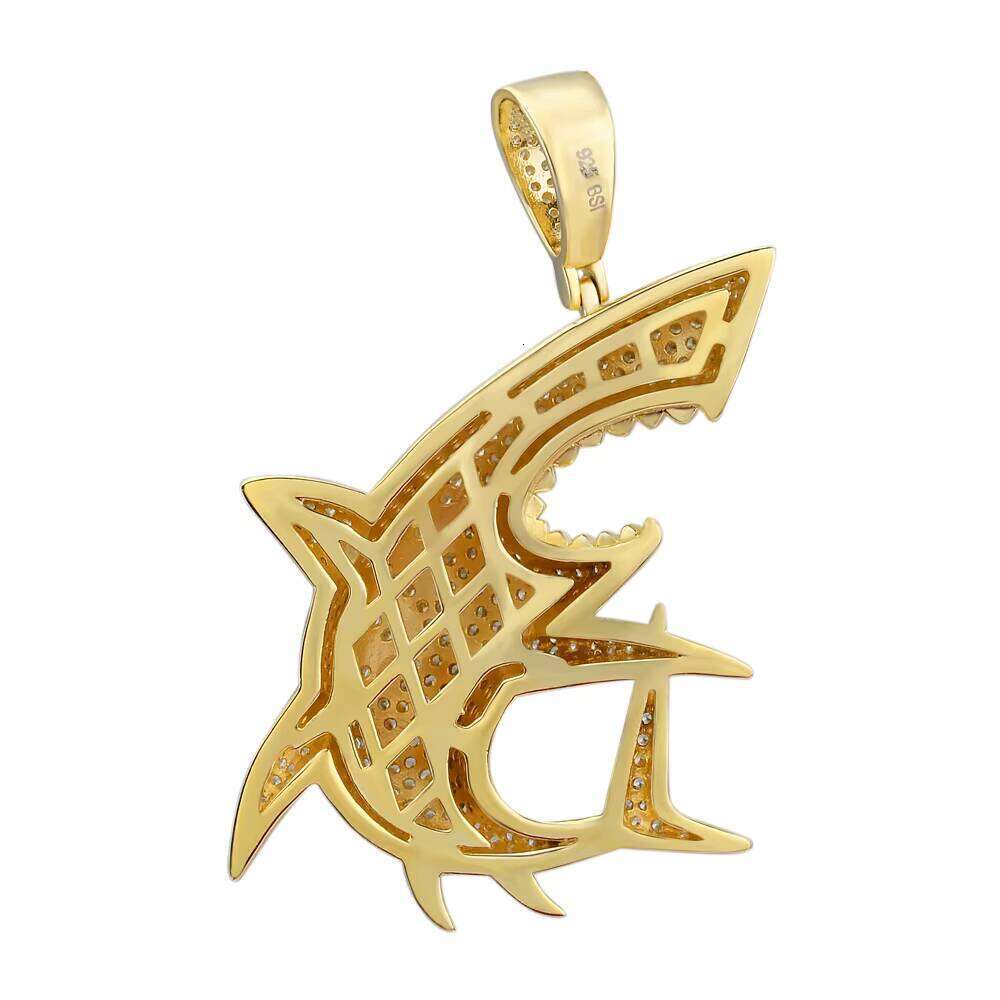 Wholesale Iced Out White Gold Plated Hip Hop Zirconia Setting Shark Fish Pendant