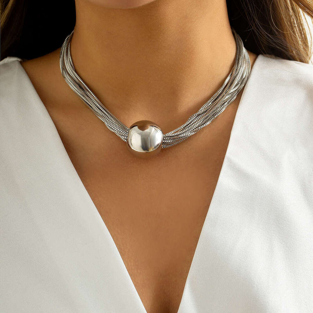 Exaggerated Punk Multi layered Chain Layered Decoration Minimalist and Small Form Geometric Ball Personalized Necklace Choker