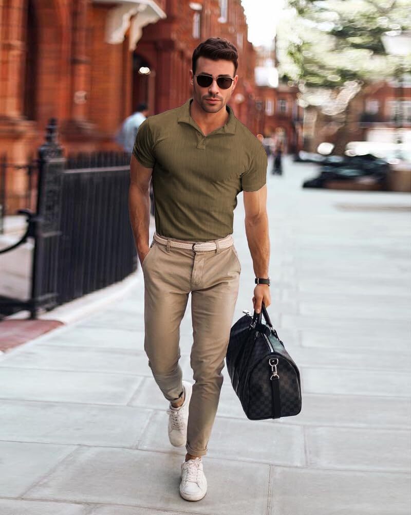 Mens Polo shirt Men's Slim Fit Muscle Stretch Quick Dry Tee Casual Golf Athletic T-Shirts Polos shirts tshirt Casual tops summer clothes