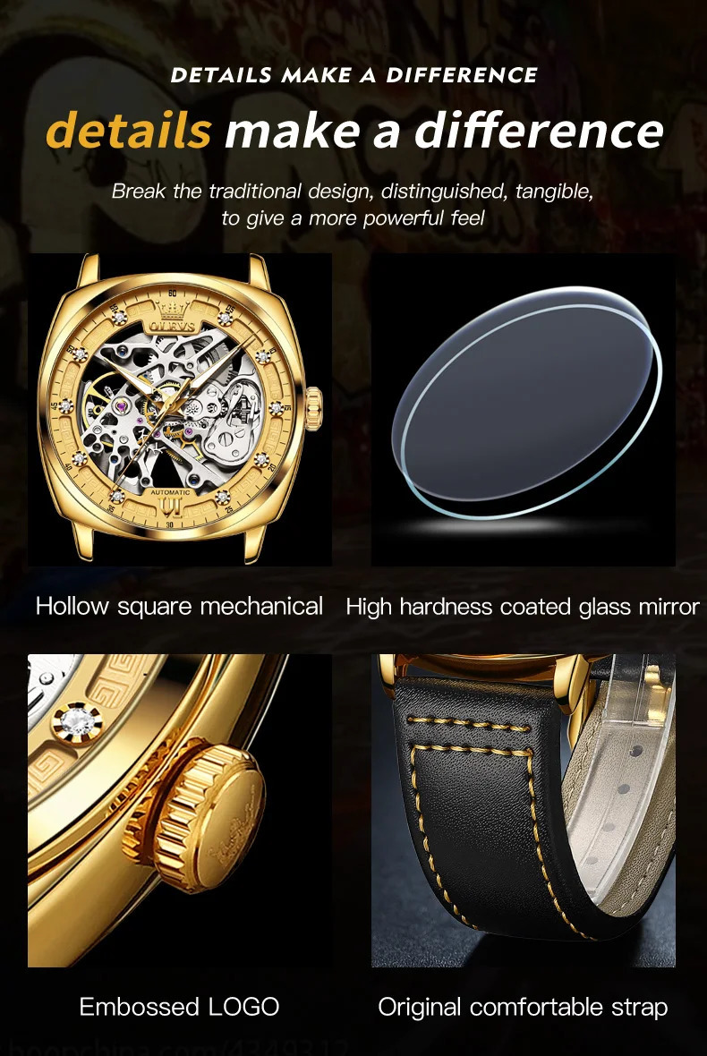 OLEVS 6651 Top Men Watches Fashion Dress Automatic Mechanical Wristwatch Wateproof Luminous Hollow Flywheel Watch for man 250603