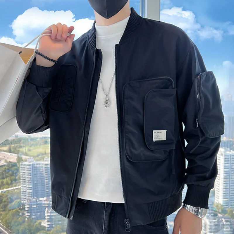 Fashion Loose Spliced Pockets Embroidery Casual Coats Mens Clothing 2023 Autumn New Oversized Korean Tops Asymmetrical Jackets W250524