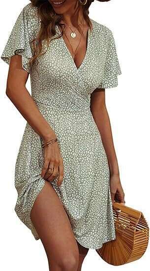 Maxi Dress Women S Strap Skirt Summer Flower Short Sleeve Package V Neck A Line Medium Length Dress Printed Floral Dress