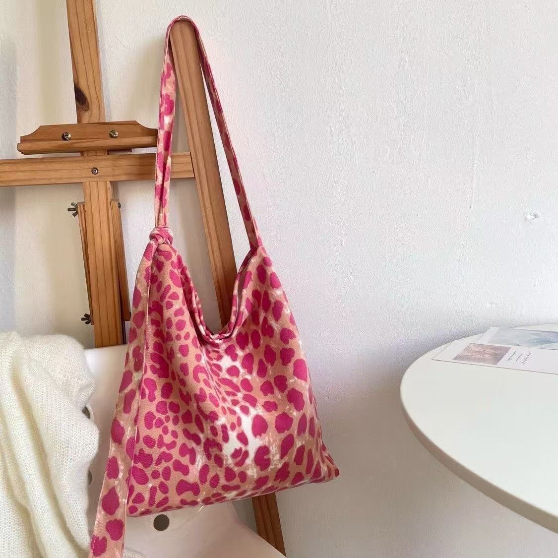 New Pink Leopard Pattern Large Capacity Shoulder trend Adjustable Corduroy Bag Designer Fashion Crossbody Bag Women's Shoulder Bag