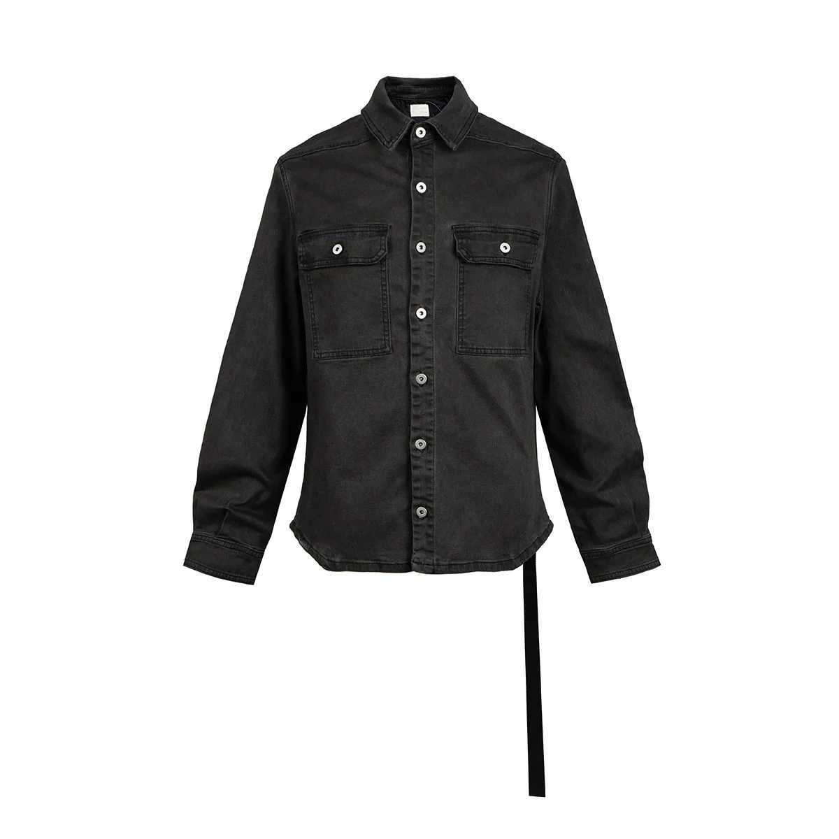 High Street Ribbons Dirty Washed Black Baggy Jeans Jacket for Men and Women Harajuku Y2k Casual Denim Coat Oversized Clothes W250524