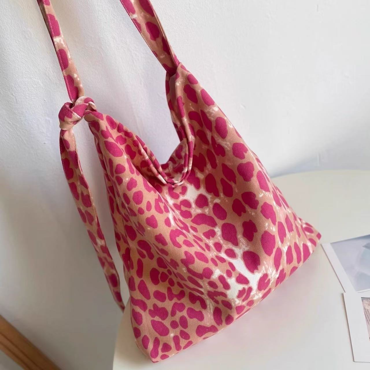 New Pink Leopard Pattern Large Capacity Shoulder trend Adjustable Corduroy Bag Designer Fashion Crossbody Bag Women's Shoulder Bag