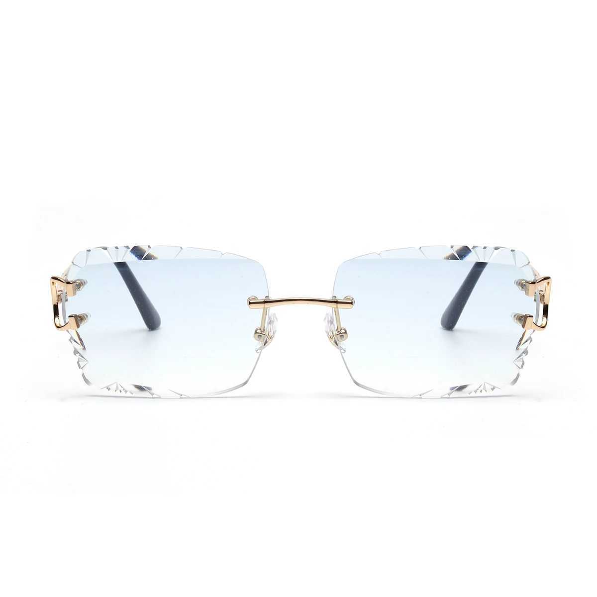 Ruiao Luxury high quality rimless diamond cut nylon lens UV400 Sunglasses fashion square metal legs glasses for men women V250524