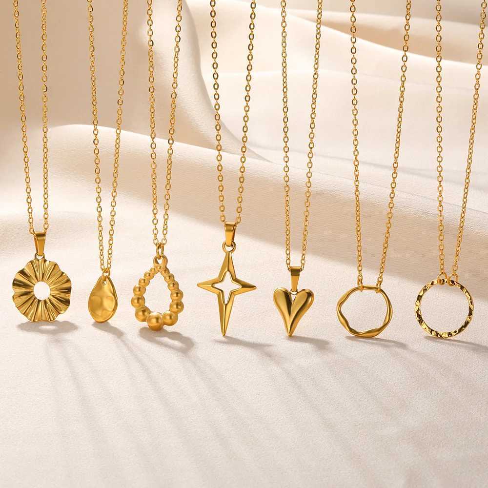 Fashion Stainl Steel Geometric Necklace for Women Gold Color Sun Ray Pendant Necklace Bohemian Jewelry Gift XJ250524
