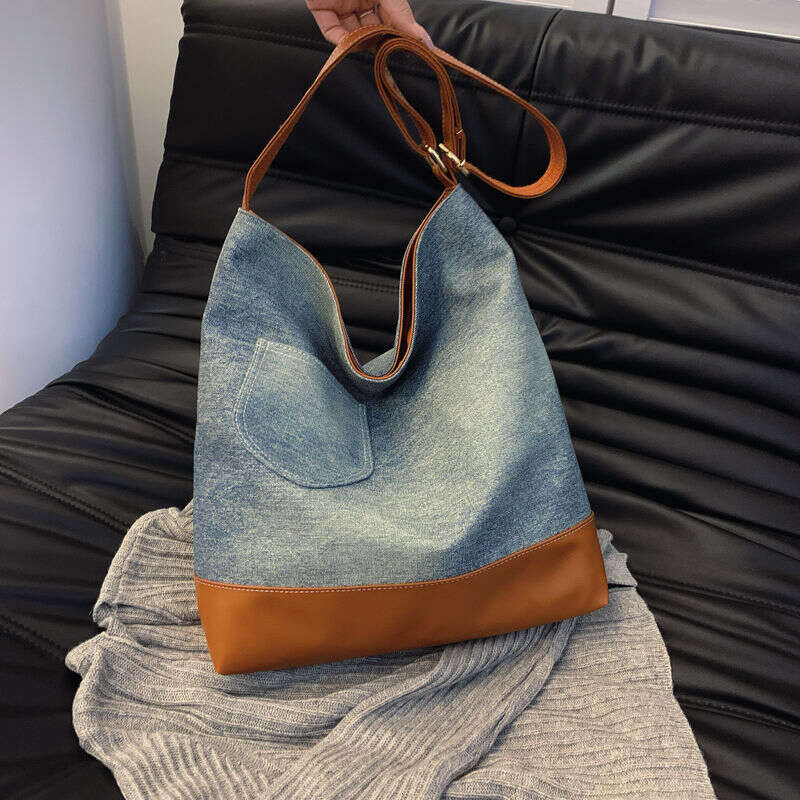 Denim bag splicing armpit bag large capacity female Joker shoulder bag Tote bag Crossbody bag