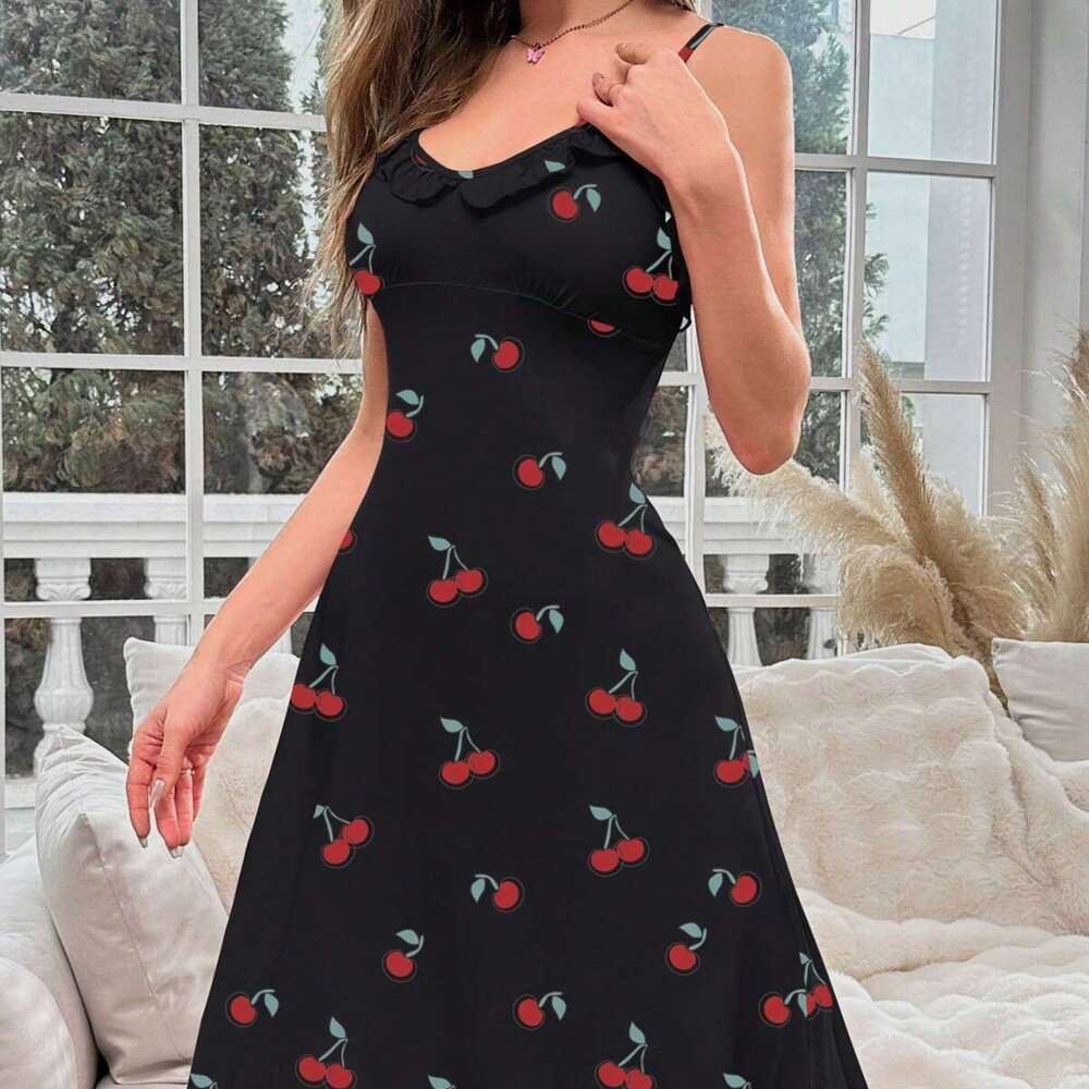 Maxi Dress Temu S New Hot Selling Cherry Print Mid Length Dress Floral Dress