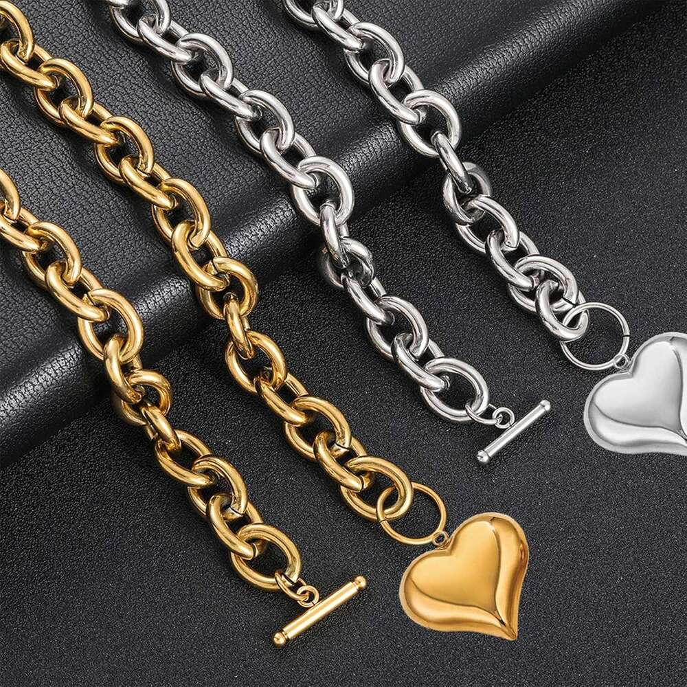 Golden fluffy 40.64cm/45.72cm thick heart-shaped for women's fashion 14K gold toggle necklace