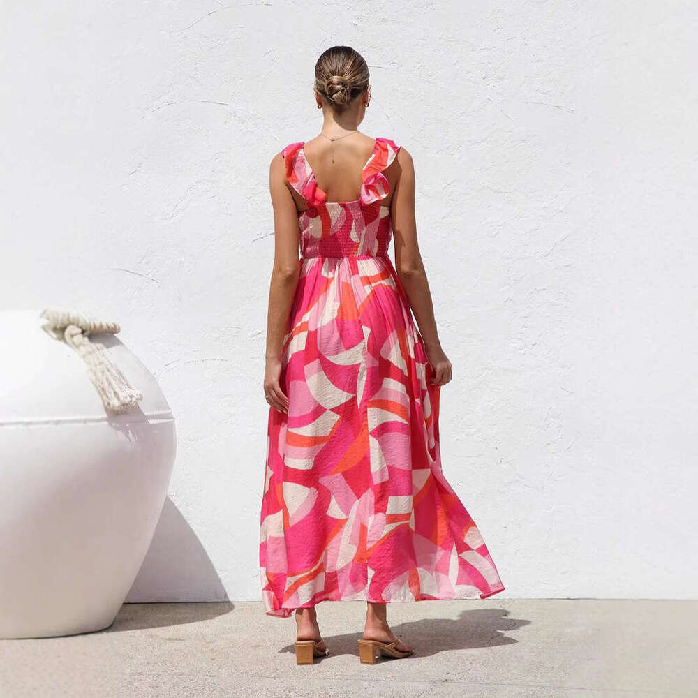 Maxi Dress Summer New Ins Same Style Printed V Neck Large Swing Strap Long Dress For Women Floral Dress
