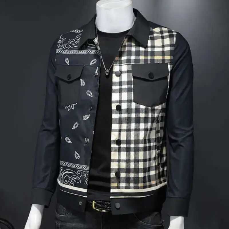 Fall Baseball Jacket Vintage Print Plaid Patchwork Bomber Jacket Korean Streetwear Social Club Outfits Men Jacket Casaca Men W250524