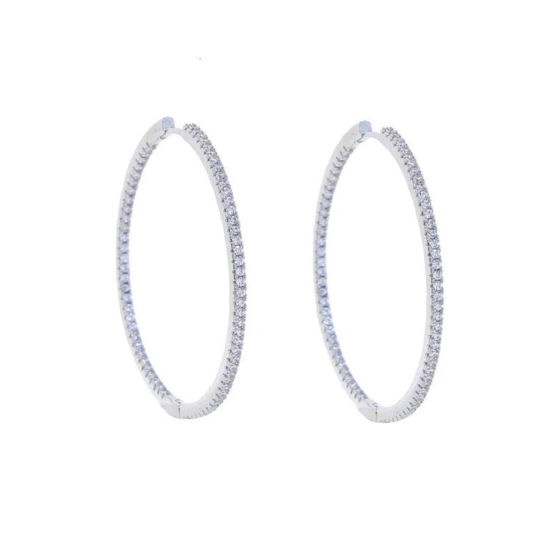 2024 A Pair of 50mm Huggie Big Hoop Earrings Big Size AAAAA CZ Stone with 3 Colors Fashion Jewelry 250519