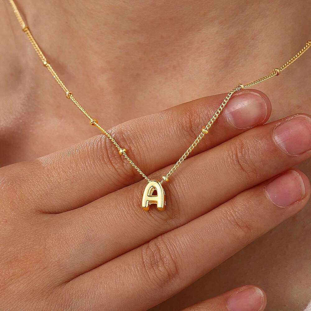 Personalized Bubble - Layered Small Pendant Exquisite Initial Letter Neck Chain, Paper Clip Chain Necklace for Women, Gold Jewelry