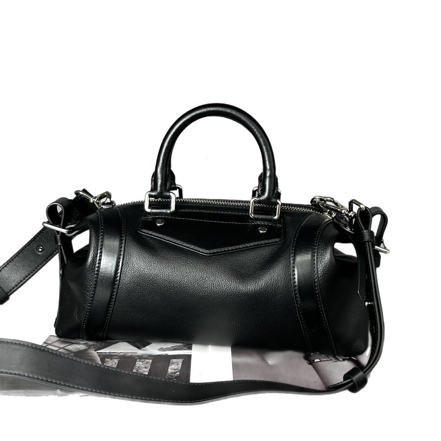 2025 High-quality T-bike Bag With Same Layer Cowhide Splicing Boston Handbag High-quality Genuine Leather Large Capacity Shoulder Bag