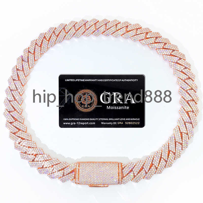 925 Silver VVS Moissanite Jewelry Rose Gold Plated Cuban Chain Hip Hop Necklace for Men and Women
