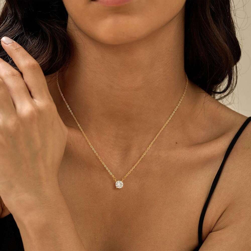 Ladies' exquisite 14k gold-plated/sier plated pendant fashionable and simple small sier cubic zirconia round single piece necklace, ladies' 