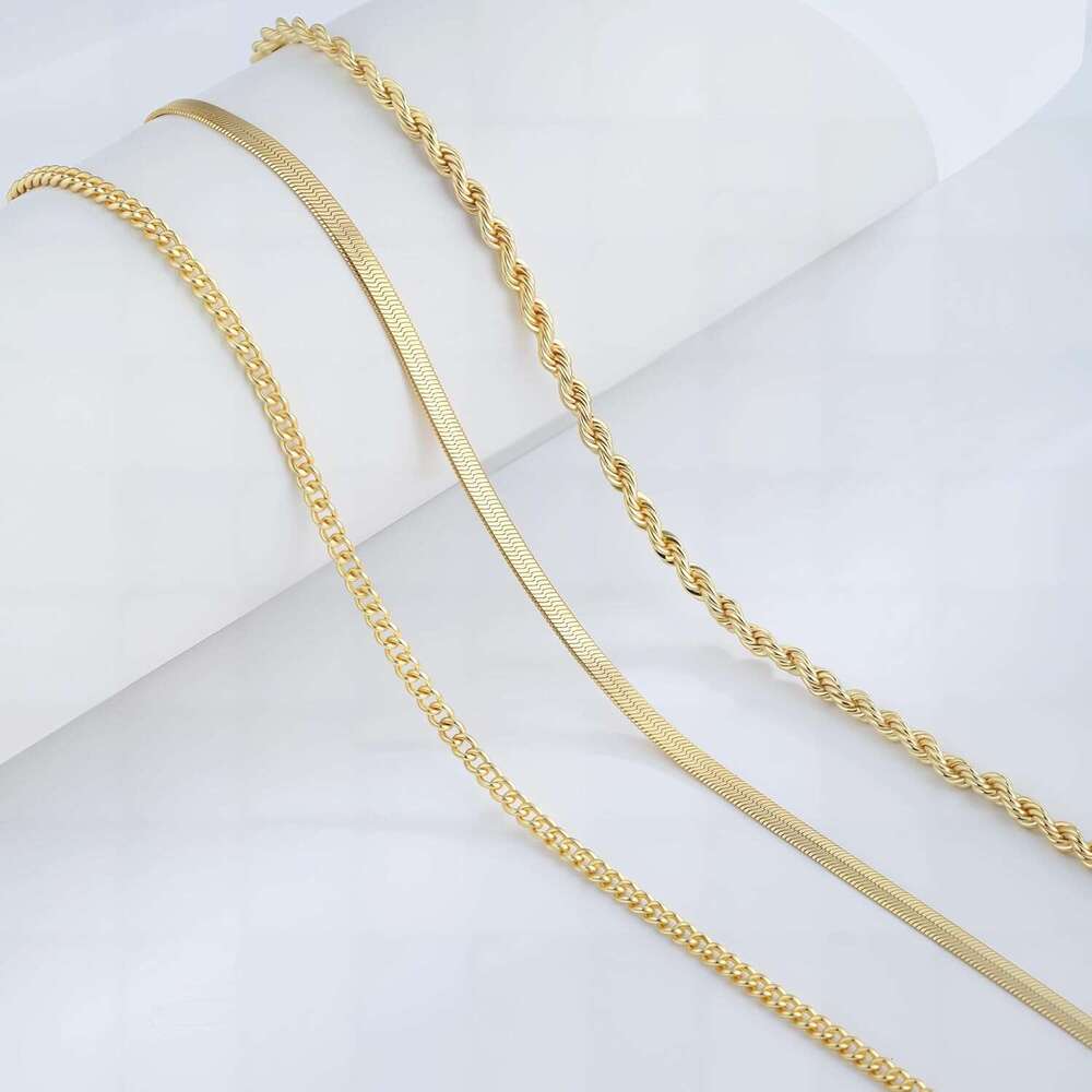 Layered Necklaces Stackable Chunky 14k Gold Cuba Snake Circle Paperclip Chain Simple Pendant Choker Herringbone Necklace Jewelry Set for Women giftss