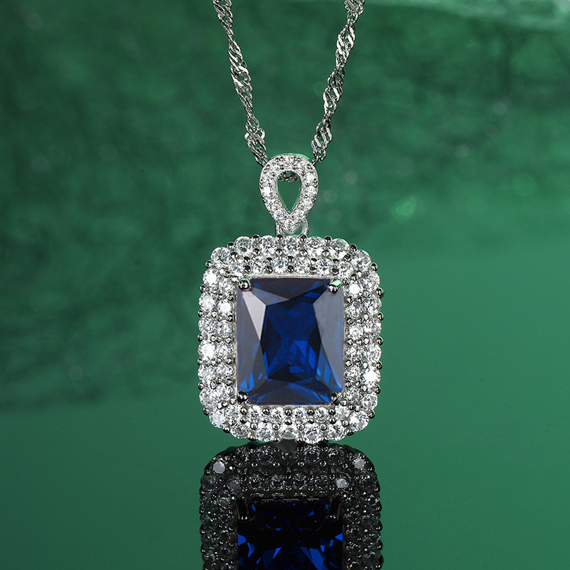 Luxurious Green Gemstone Pendant Necklace with Full Diamond Detailing, Crafted in S925 Silver, Stylish and Elegant Jewelry for Women, Perfect for Any 