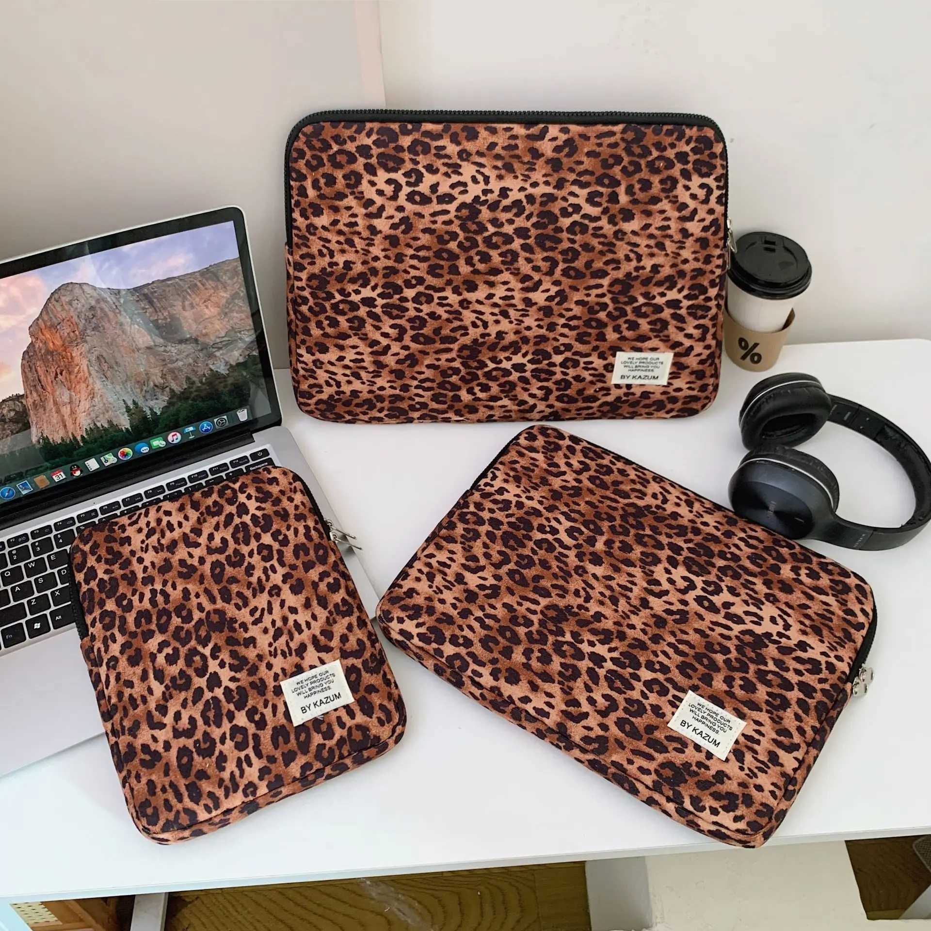 Leopard Print Notebook Laptop Bag Case Pouch 13.3 13.6 14 15 15.6 Inch Notebook Sle Cover Bag Shockproof Bag Z250525