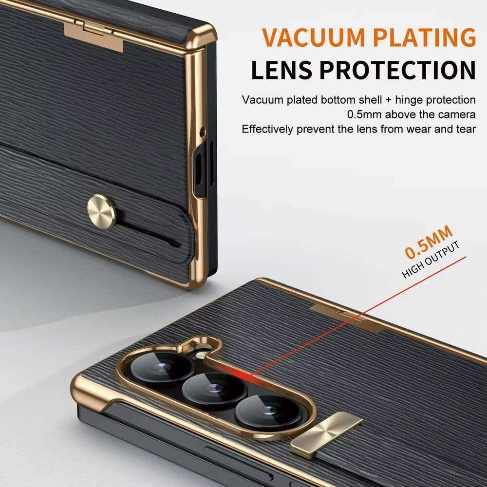 Leather Retractable Wristband Holder Phone Case for Samsung Galaxy Z Fold 6 3 4 5 Full Screen Protective Shockproof Cover