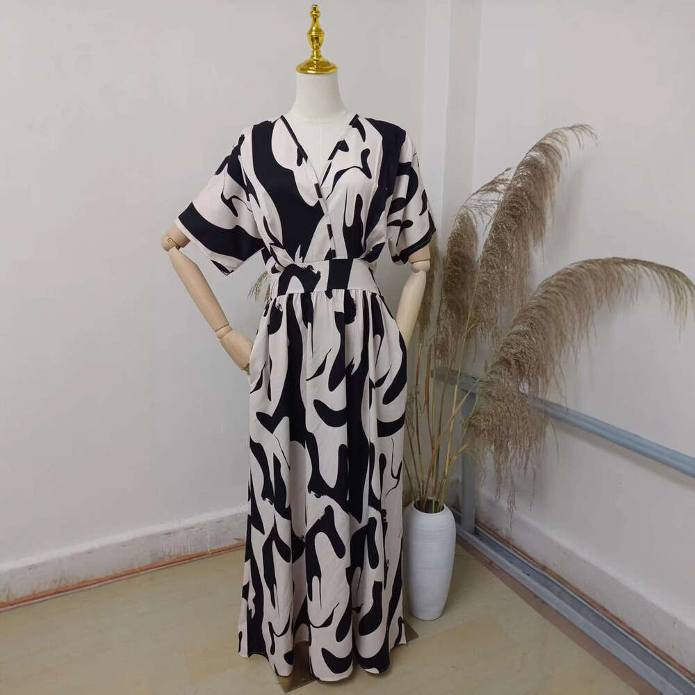 Maxi Dress New Fashionable Digital Printed V Neck Waist Cinched Elegant Temperament Women S Dress Floral Dress