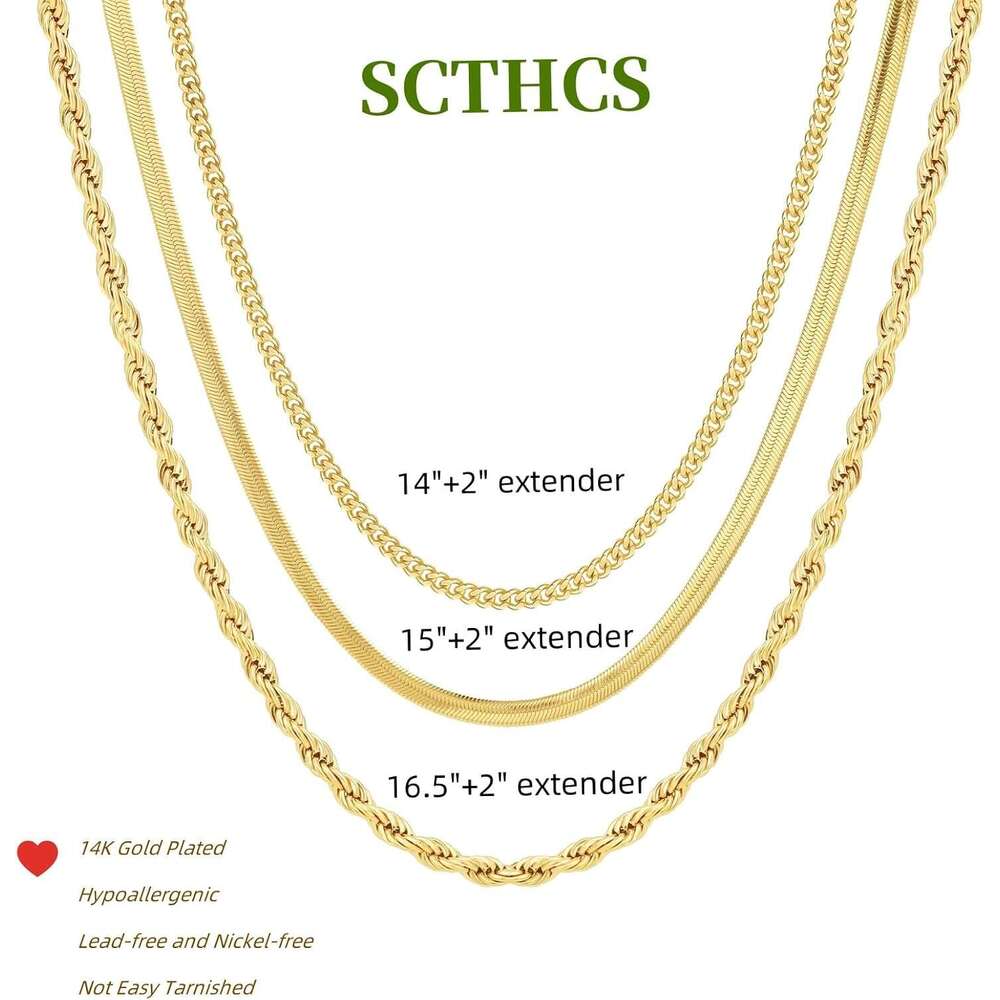 Layered Necklaces Stackable Chunky 14k Gold Cuba Snake Circle Paperclip Chain Simple Pendant Choker Herringbone Necklace Jewelry Set for Women giftss
