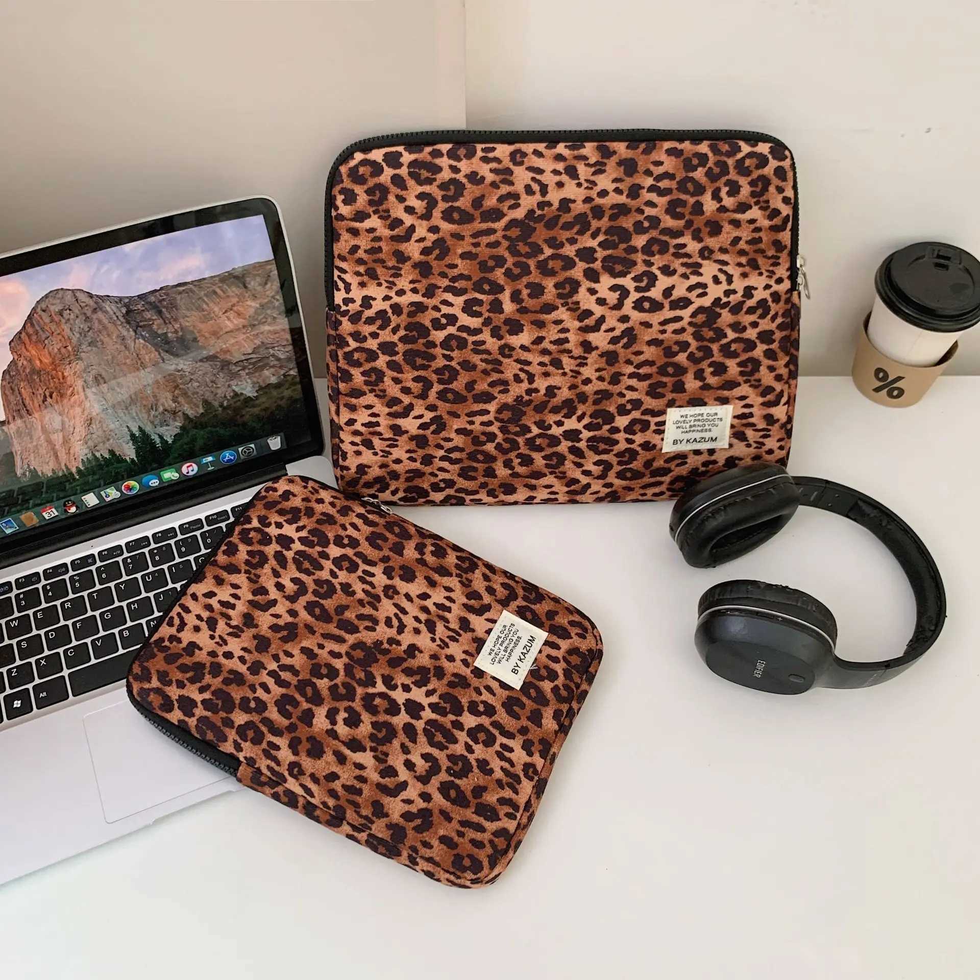 Leopard Print Notebook Laptop Bag Case Pouch 13.3 13.6 14 15 15.6 Inch Notebook Sle Cover Bag Shockproof Bag Z250525