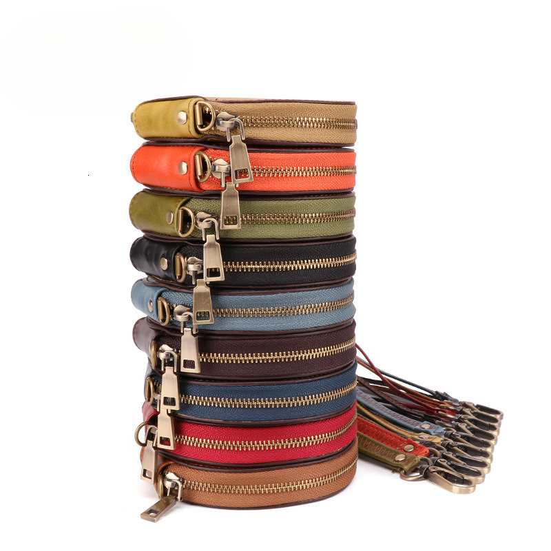 fashion Fashionable leather top layer cowhide coin wallet multi color cute zipper fashion key mini wallet designer fashionable men s key bag