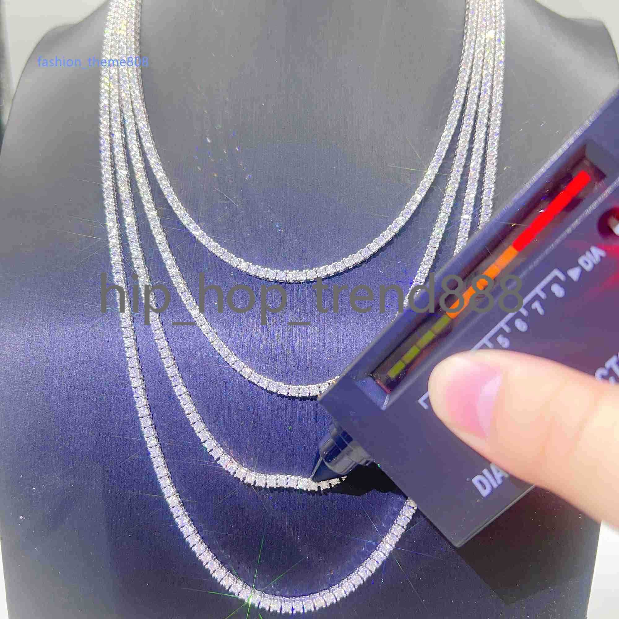 Pass Diamond Tester Gra Certified Vvs Moissanite Necklace S925 Sterling Silver 2mm Tennis Chain