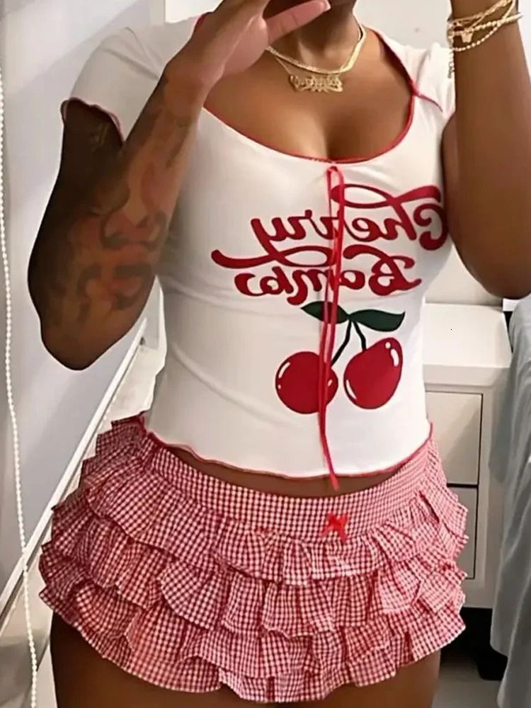 Weird Puss Y2K Shorts Tierred Women Summer A Pelo A Pedaggio A Pedaggio A Pedag…