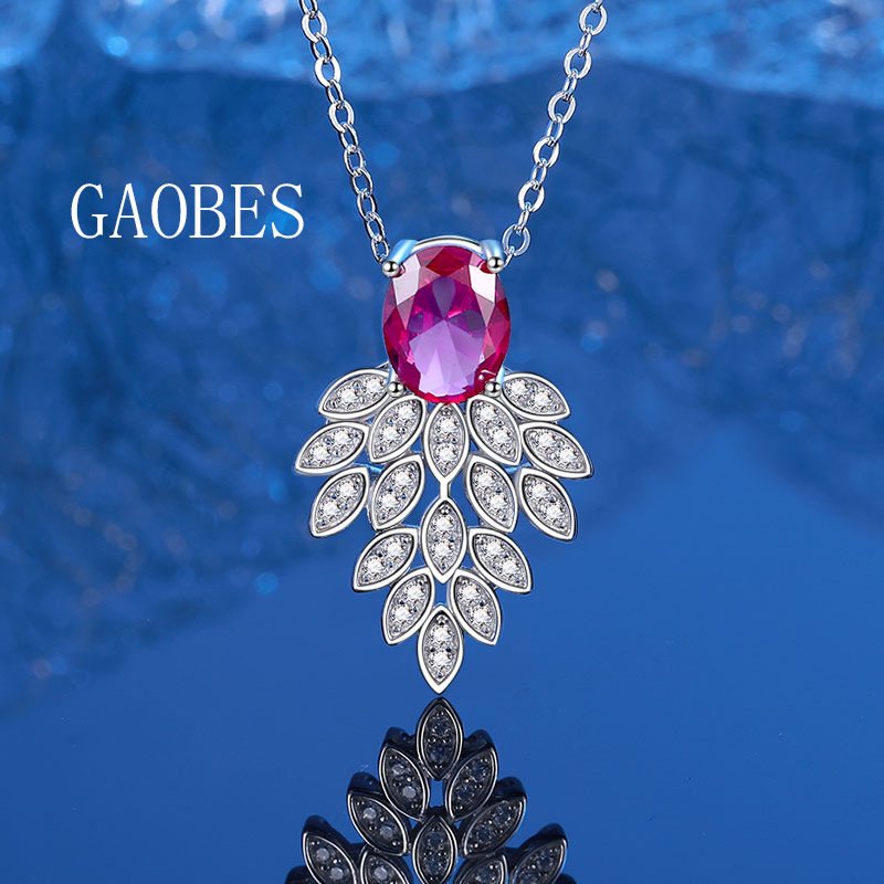 Elegant 925 Sterling Silver Red Ruby Leaf Necklace and Earrings Set for Women, Lightweight Luxury Jewelry