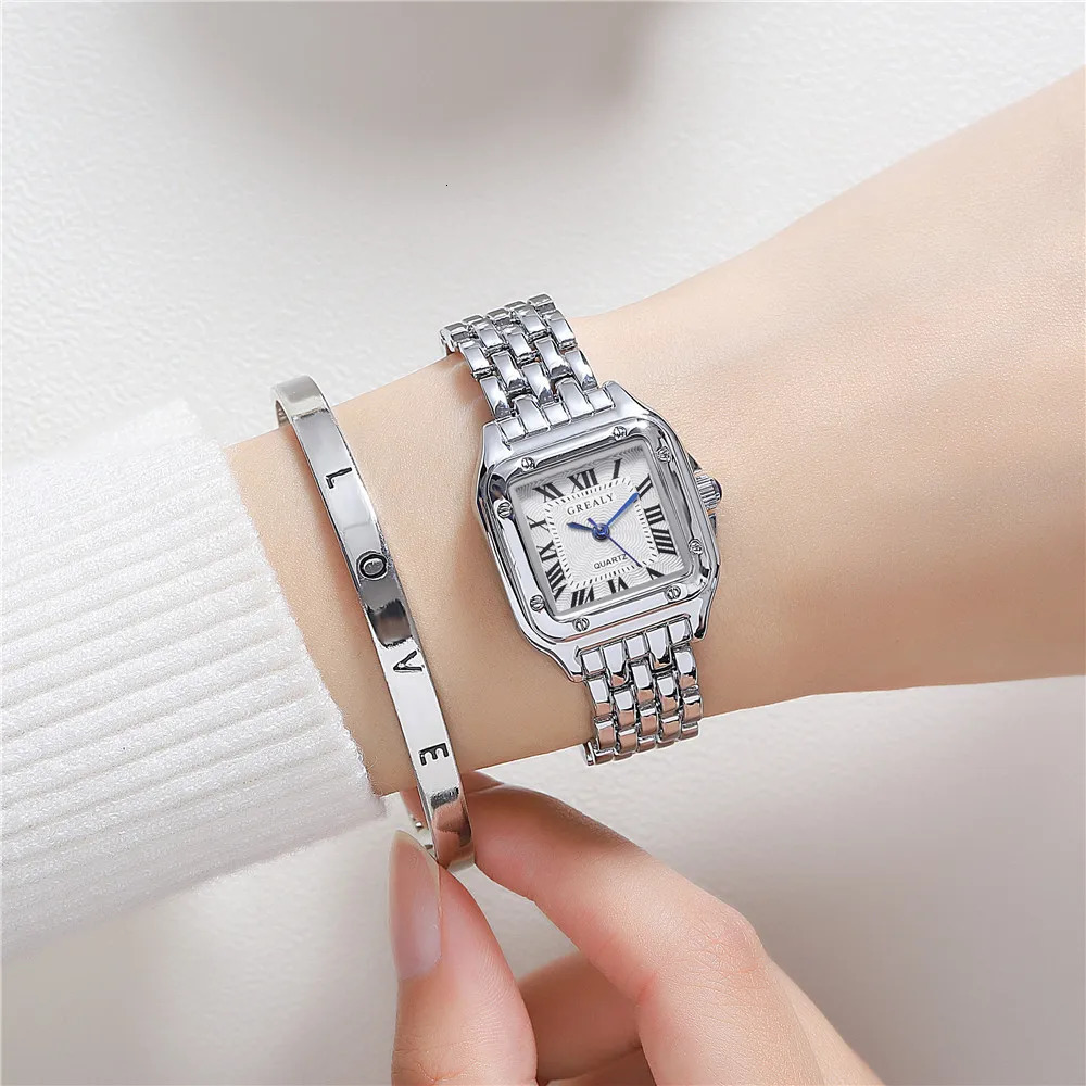 Womens Fashion Square Watches Gold Alloy Strap Ladies Quartz Wristwatches Qualities Female Roman Scale Clock 250521