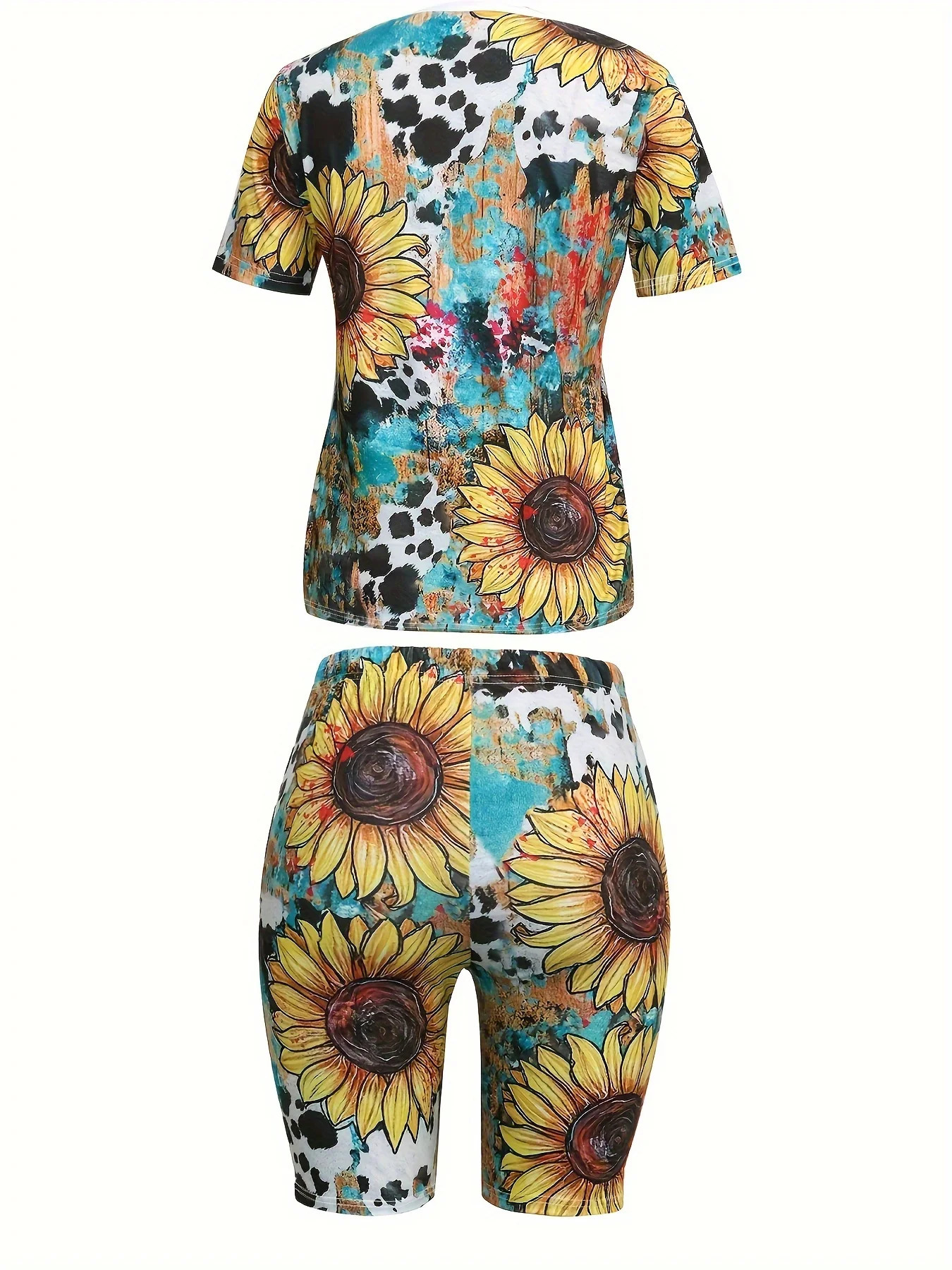 Plus Size Vintage Floral Print Womens Two piece Set Casual Outfits Short Sleeve Top Underlay Shorts Suit 250513Z