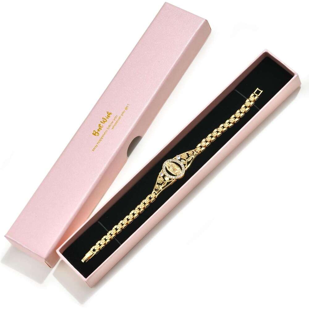 Catholic Bracelet Women-14k Gold Plated Bracelet,Hypoallergenic Non Tarnish Trendy Jewelry,Dainty Stainless Steel Cubic Zirconia Religious Baptism Vir