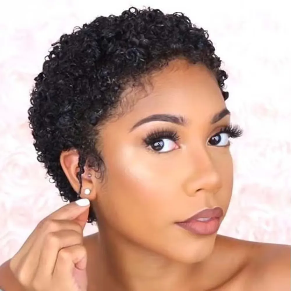 100% Human Hair Wig Pixie Cut Short Bob Wigs 13x4 Lace Curly For Black Women Frontal Wig High Quality Brazilian Pixie Human Hair Glueless Pre Plucked 