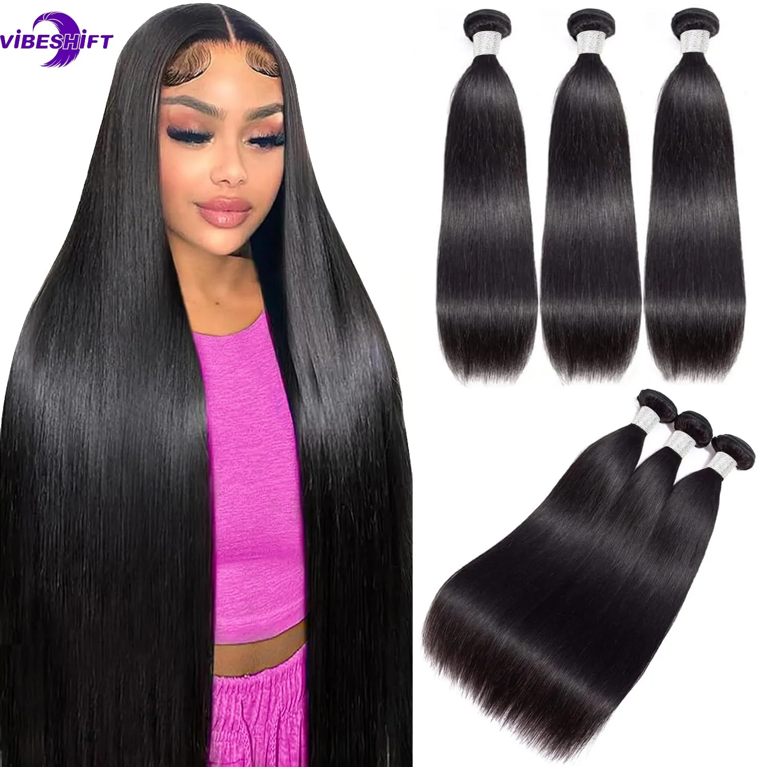 ViBESHiFT 10-26 Inch Straight Hair Body Wave Deep Wave Water Curly Virgin Human Hair Extensions Unprocessed 100% Human Hair Weave Bundles Hair piece f