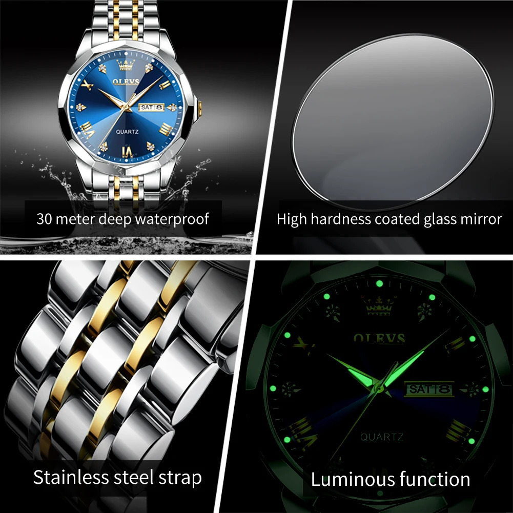 OLEVS 9931 Quartz Watch for Men Solid Stainless Steel Strap Rhombus Fashion Business Wristwatch Mens Waterproof Watches 250603