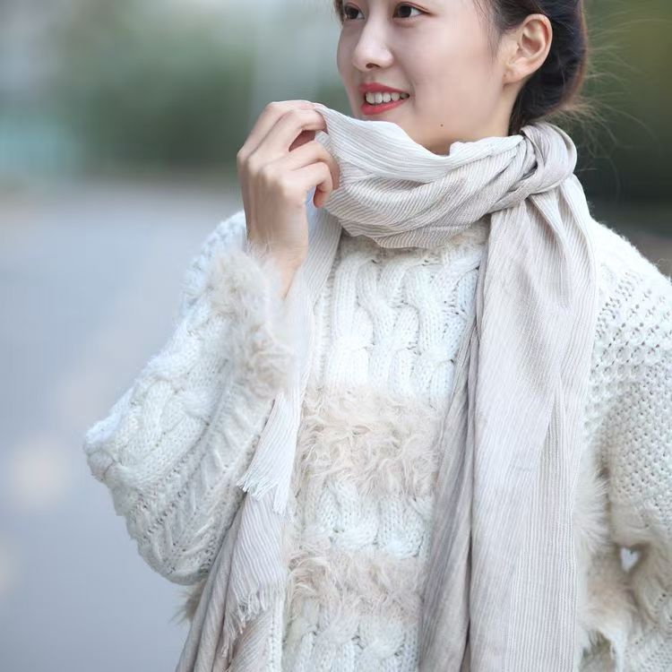 T798 cotton and linen scarf female linen versatile literary striped scarf female spring and autumn gradient color silk scarf student shawl autumn and 